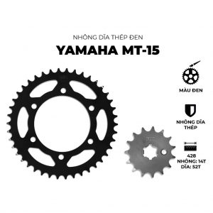 Nhông Dĩa RK Takasago chain cho xe máy MT-15, chất liệu: Thép mạ màu đen, độ dày Nhông Dĩa: 428